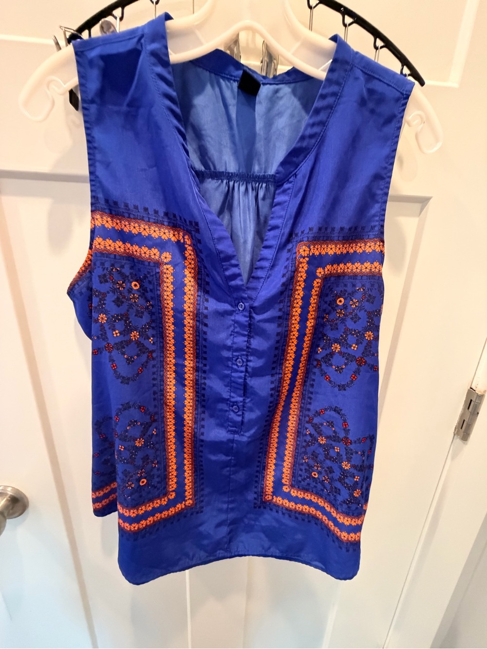 Old Navy Large Blue Orange Boho Print Sleeveless V Neck Blouse Top